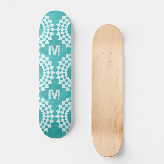 Modern Abstrakt Blue White Monogram Skateboard (Vorderseite)