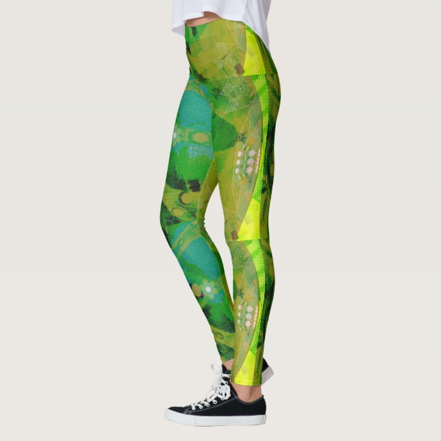 MODERN abstrakt gezeichnet hellgelb-grün- Leggings (Links)