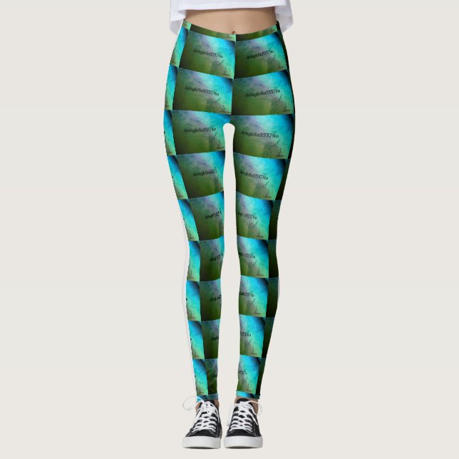 MODERN abstrakt gezeichnet hellgrün-grün Teelblau Leggings (Vorderseite)