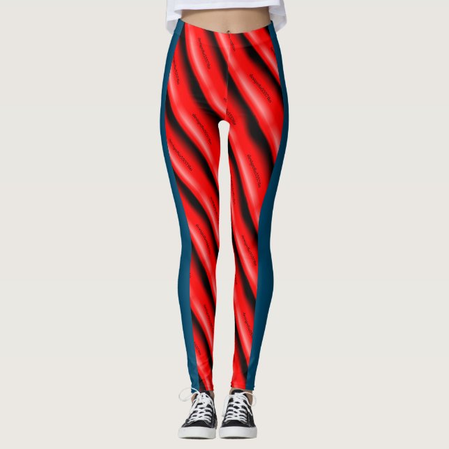 MODERN abstrakt gezeichnet Schwarz in Rot Leggings (Vorderseite)