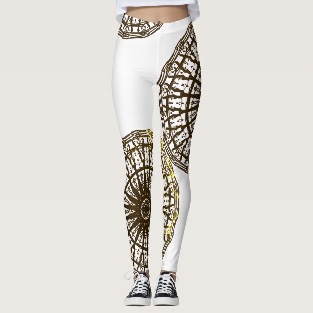 MODERN abstrakt gezeichnet Schwarzweißgold Leggings (Vorderseite)