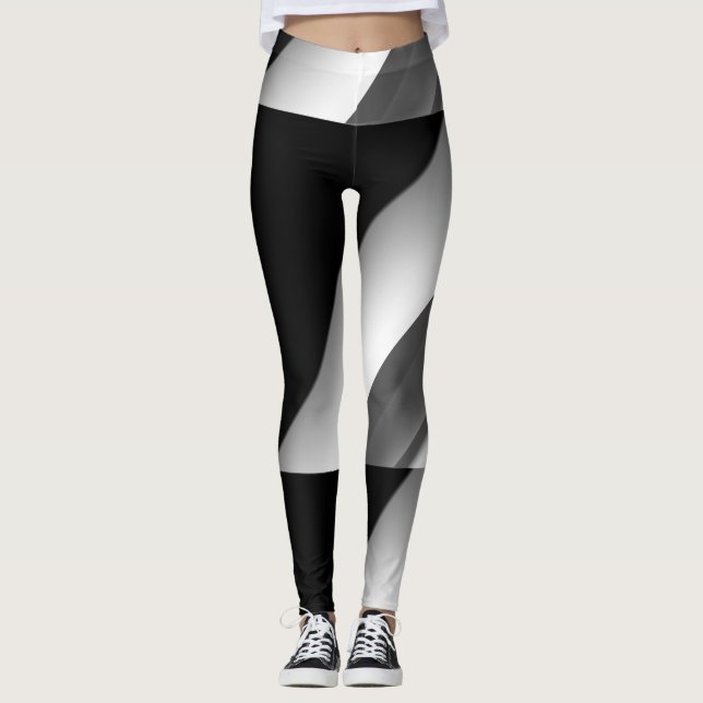 MODERN abstrakt gezeichnet Schwarzweißgrau Leggings (Vorderseite)