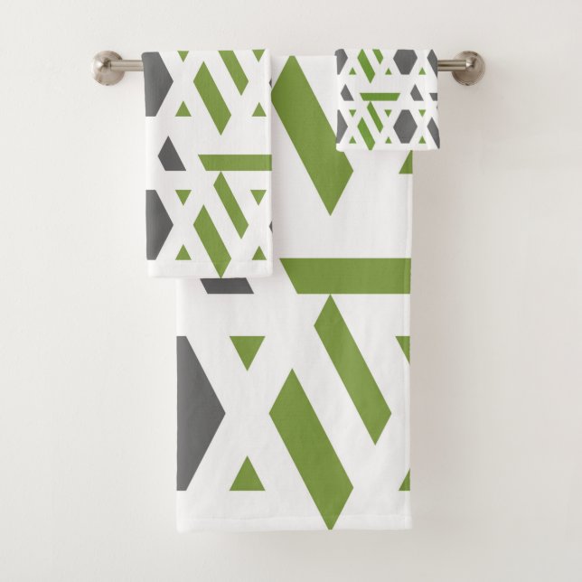 Modern, abstrakt, grau, olivgrün, weiß badhandtuch set (Insitu)