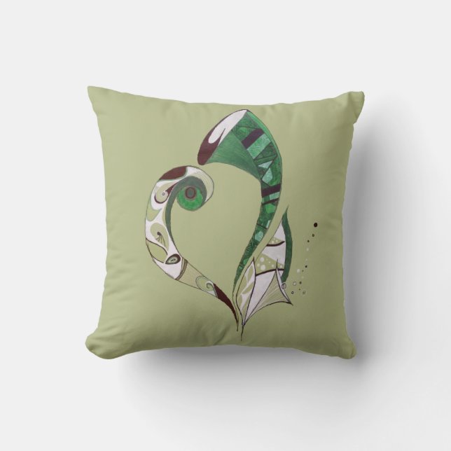 Modern abstrakt Green hand gezeichnete Tintenzeich Kissen (Vorderseite)