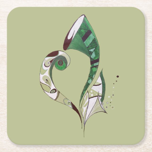 Modern abstrakt Green hand gezeichnete Tintenzeich Rechteckiger Pappuntersetzer (Vorderseite)