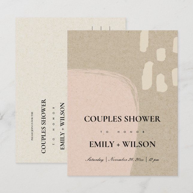 MODERN ABSTRAKT KRAFT BLUSH PEACH COUPLES DUSCHE EINLADUNGSPOSTKARTE (Vorne/Hinten)