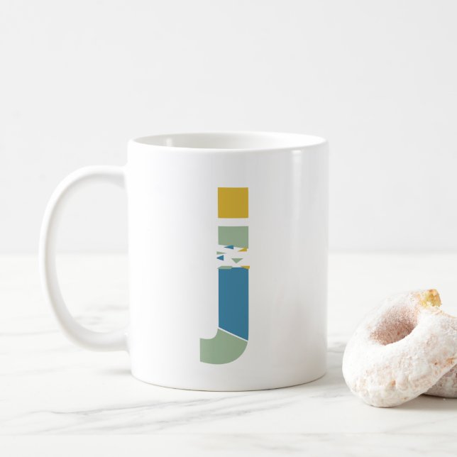 Modern Abstrakt Letter J Monogram Initial Kaffeetasse (Mit Donut)