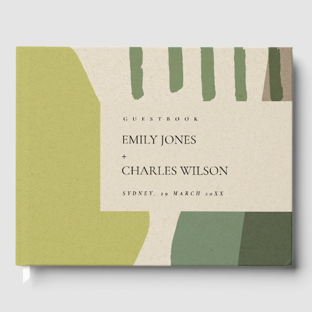 MODERN ABSTRAKT LIME GREEN KRAFT ARTISTIC WEDD GÄSTEBUCH (Vorderseite)