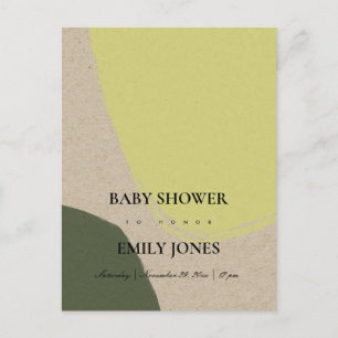 MODERN ABSTRAKT LIME GREEN KRAFT BABY SHOWER EINLADUNGSPOSTKARTE