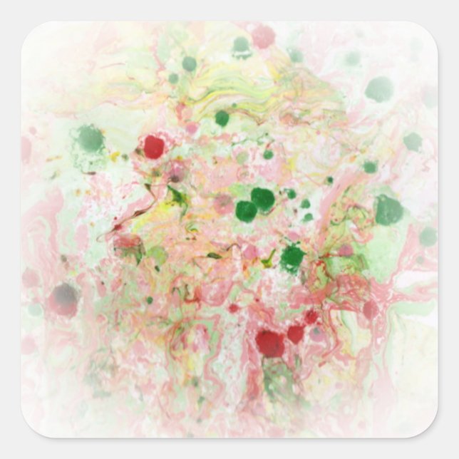 Modern Abstrakt rosa, rosa, gelb-grüne Vorlage Quadratischer Aufkleber (Vorderseite)