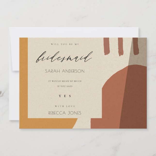 MODERN ABSTRAKT RUST ARTISTISE SEIN MEIN BRIDESMAI EINLADUNG (Vorderseite)