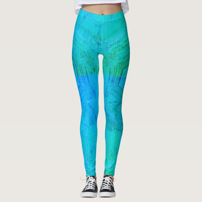 MODERN abstrakt zeichnend hellgrünes Mosaik Leggings (Vorderseite)