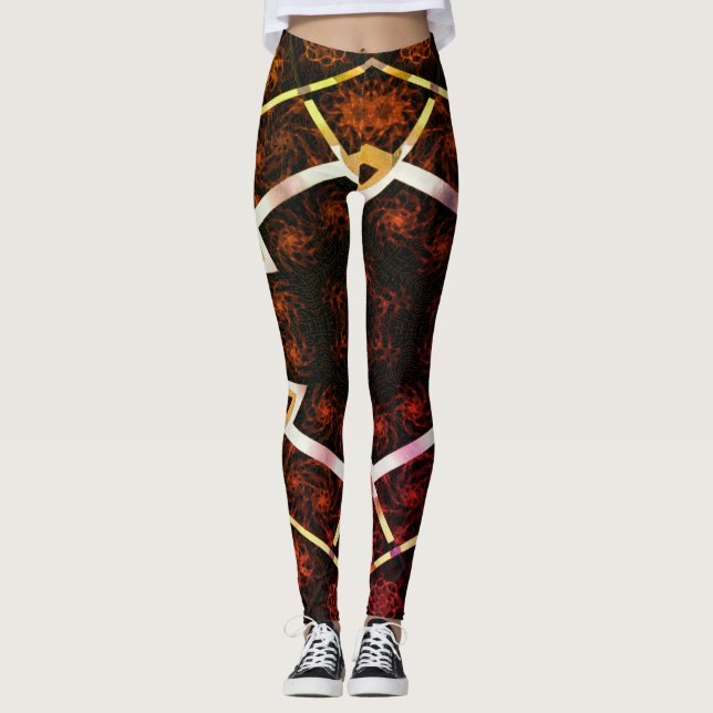 MODERN abstrakt zeichnend in Gelb-Rot-Bräunen-Mosa Leggings (Vorderseite)