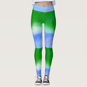 MODERN abstrakt zeichnend in Himmel-blau-grün-mosa Leggings