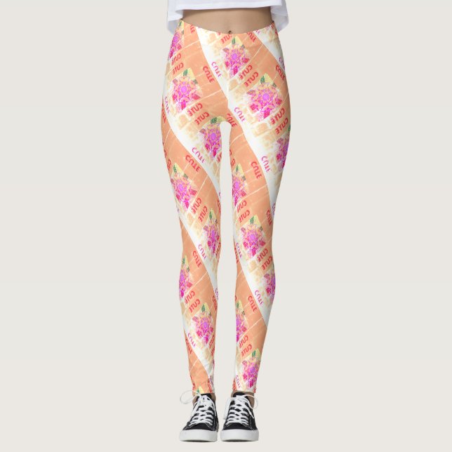 MODERN abstrakt zeichnend-rosa-hellbraun-mosaik Leggings (Vorderseite)