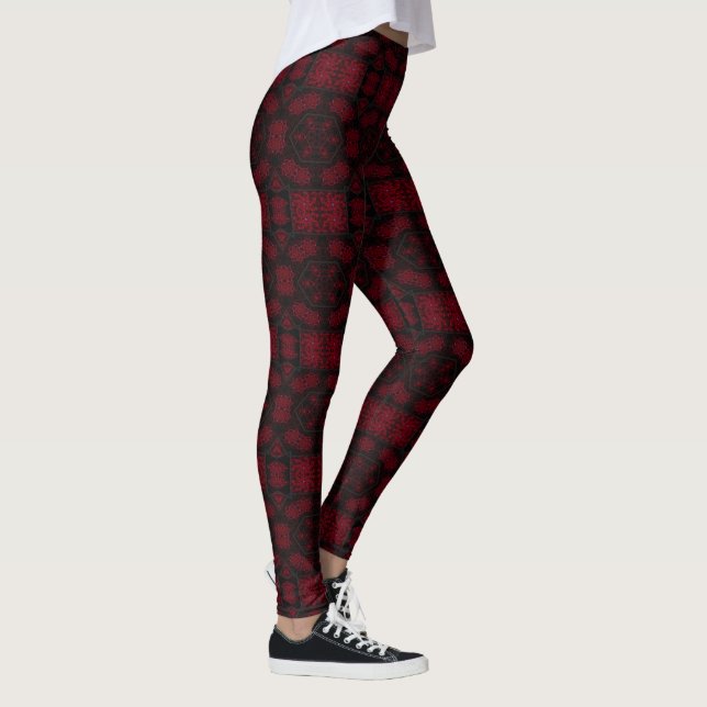 MODERN abstrakt zeichnend Schwarz-Rot-Mosaik Leggings (Rechts)