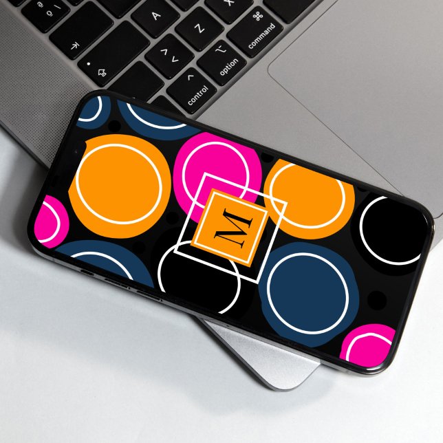 Modern Abstrakte Circles Monogram Pink Aquamarin Case-Mate iPhone 14 Hülle (Modern Colorful Abstract Circles Phone Case)