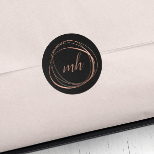 Modern Abstrakte Imitate Rose Gold Monogram Logo Runder Aufkleber