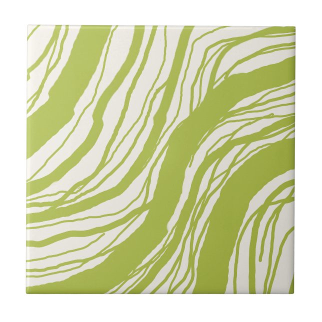 Modern Abstrakte Wavy Lines Avocado Green Fliese (Vorderseite)