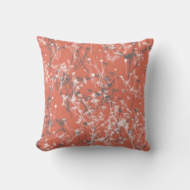 Modern Abstrakte Wildblumen Terracotta auf dem Lan Kissen (Vorderseite)
