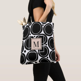 Modern Abstraktes Schwarz-weiß-Blütenrosa Monogram Tasche