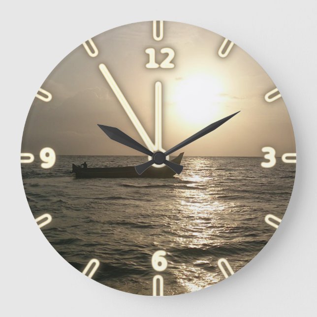 Modern Adorable Boat Sunset Große Wanduhr (Vorderseite)