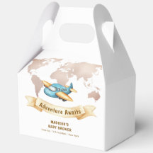 Modern Adventure World Map Airplane Baby Shower