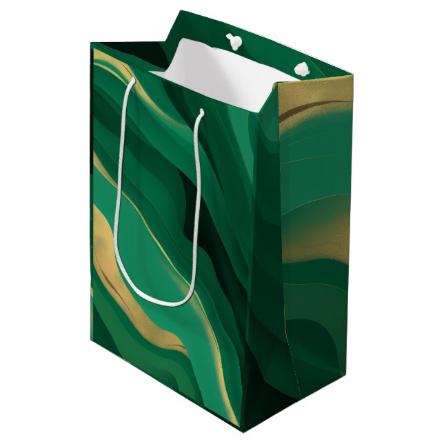 Modern Aesthetic Emerald Luxury Mittlere Geschenktüte (Vorderseite Schrägansicht)