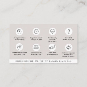 Modern Aftercare Botox Instructions Business Card Visitenkarte