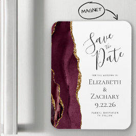 Modern Agate Burgundy Gold Save the Date Magnet