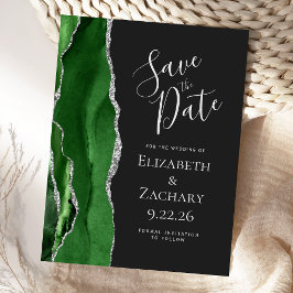 Modern Agate Green Silver Dark Save the Date Ankündigungspostkarte