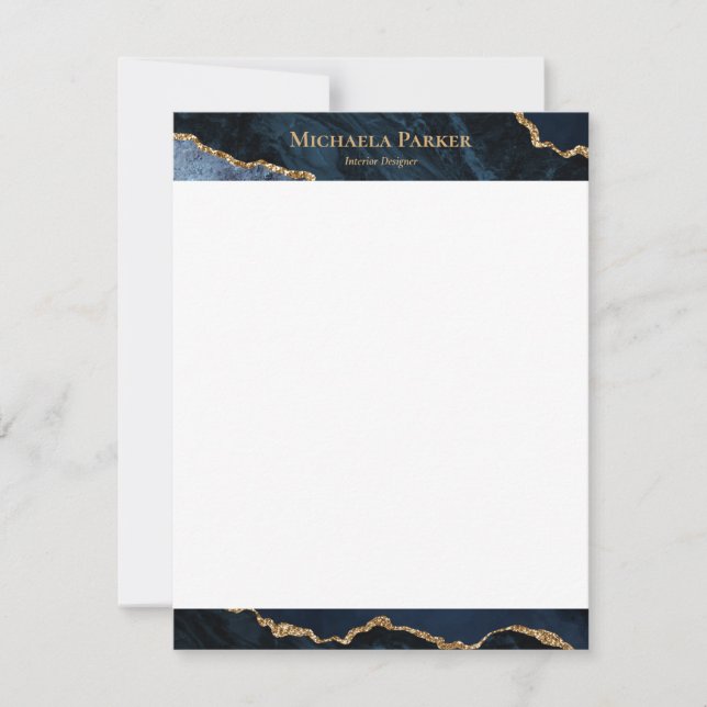 Modern Agate Navy Blue Gold Geode Mitteilungskarte (Vorderseite)