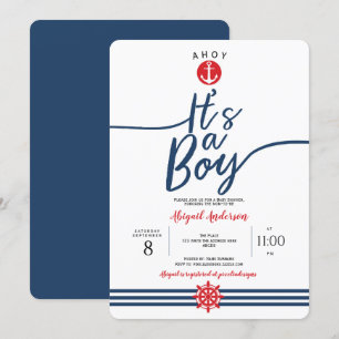 Modern, Ahoy, es ist eine Boy, Nautical, Baby Boy  Einladung