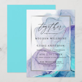 Modern Alcohol Ink Wedding Aqua Violet Einladung