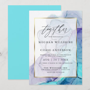 Modern Alcohol Ink Wedding Aqua Violet Einladung