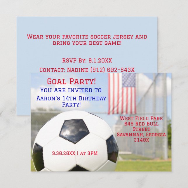 Modern American Flag Soccer Birthday Einladung (Vorne/Hinten)