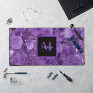 Modern Amethyst Birthstone Monogram Name Schreibtischunterlage