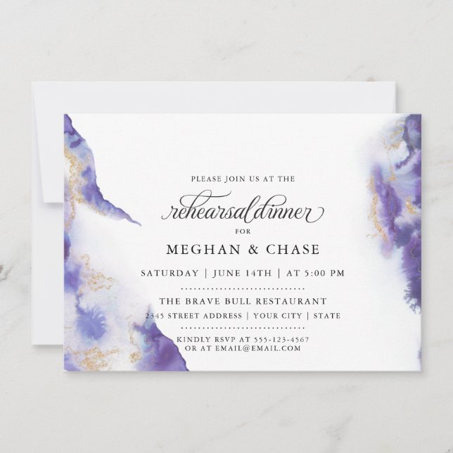 Modern Amethyst Watercolor Geode BarefootBride™ Einladung (Vorderseite)