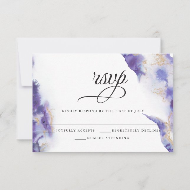 Modern Amethyst Watercolor Geode BarefootBride™ RSVP Karte (Vorderseite)