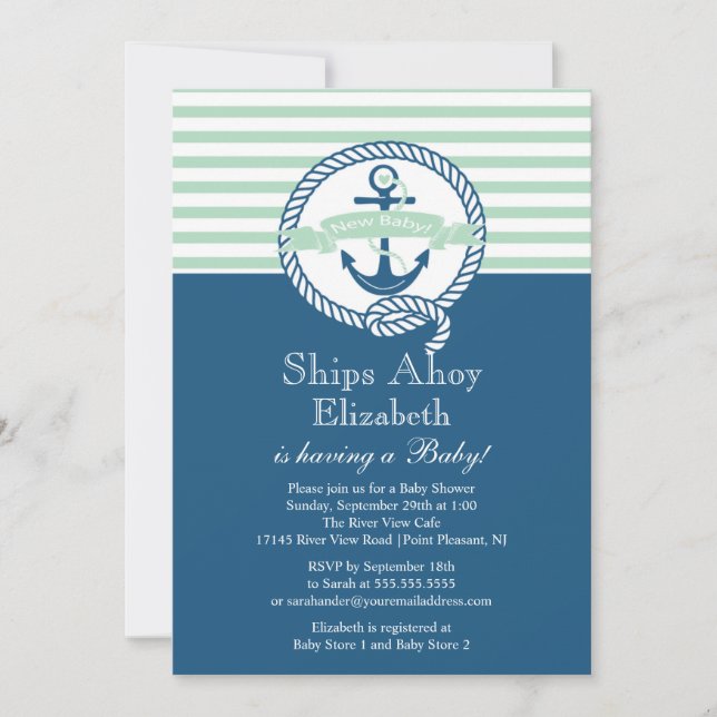 Modern Anchor Nautical Neutral Baby Shower Einladung (Vorderseite)