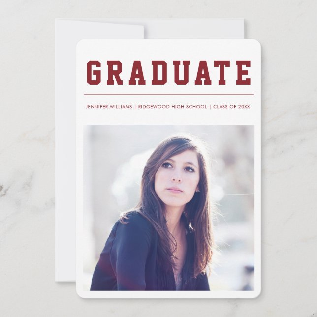 Modern and Bold graduation announcement Maroon Ankündigung (Vorderseite)