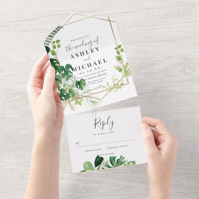 Modern and elegant tropical frame  all in one einladung (Abreißen)