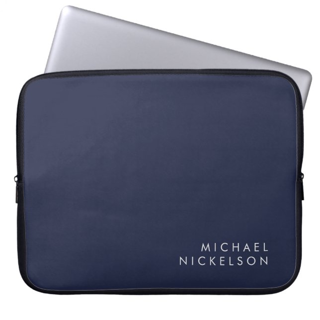 Modern and Minimal Dark Navy Blue | Add your Name Laptopschutzhülle (Vorderseite)
