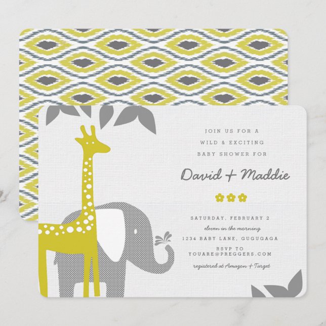 Modern Animal Safari Baby Shower Einladung (Vorne/Hinten)
