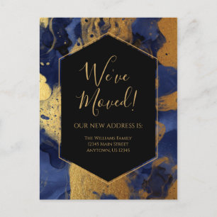 Modern Ankündigung Gold Blue Marmor Tinte Modern Postkarte