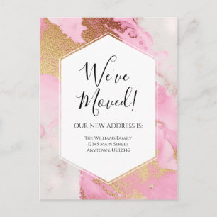 Modern Announcement Pink Gold Marmor Moderne Postkarte