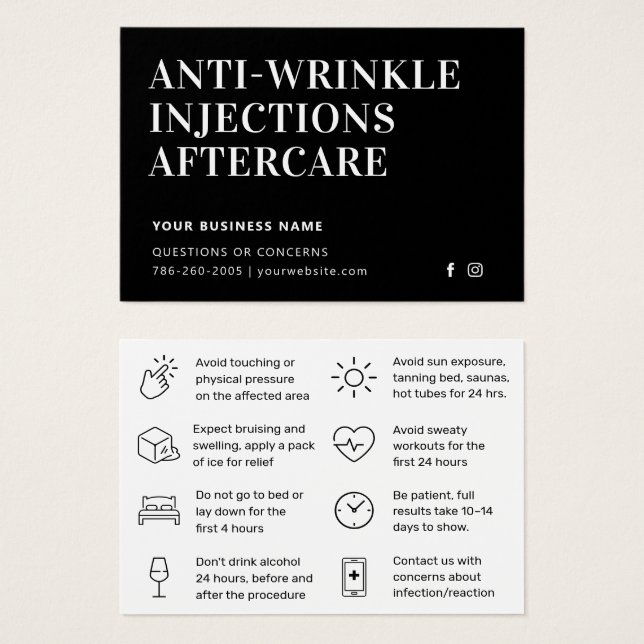 Modern Anti Wrinkle Injections  Aftercare Card  (Vorne & Hinten)