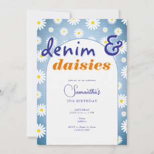 Modern any Age Arch Denim Daisis Summer Birthday Einladung
