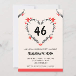 Modern Any age Floral Heart für ihren 46. Geburtst Einladung