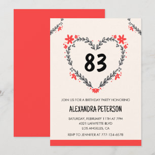 Modern Any age Floral Heart für ihren 83. Geburtst Einladung